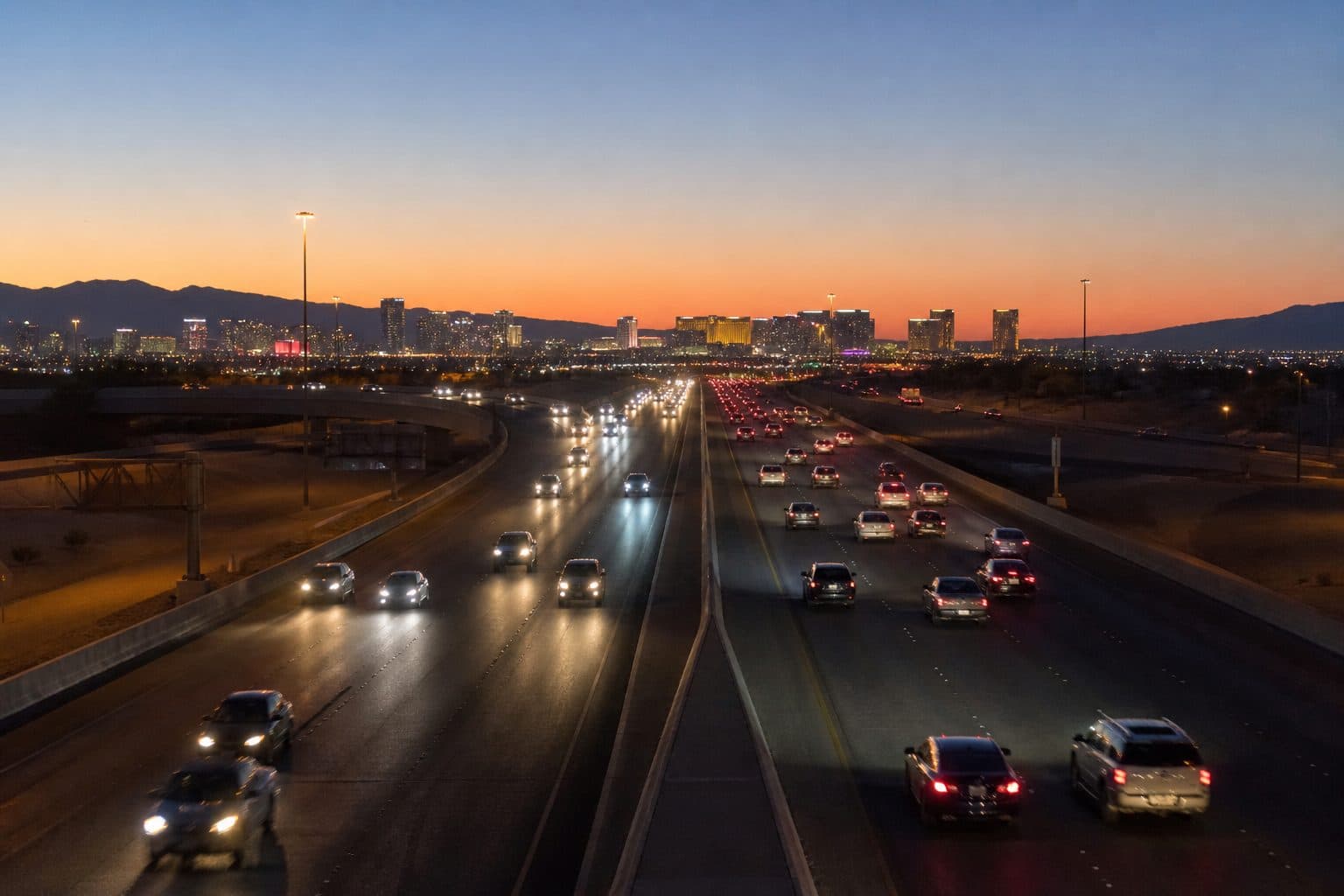 I-515 toward the Las Vegas Strip at dusk