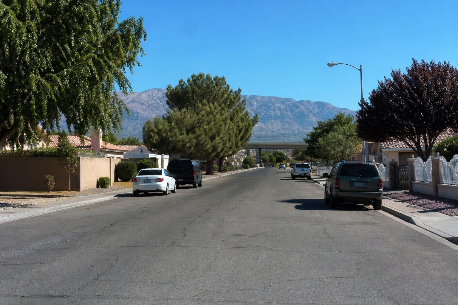 Established southeast Las Vegas 89121 streets with mature trees and stucco homes
