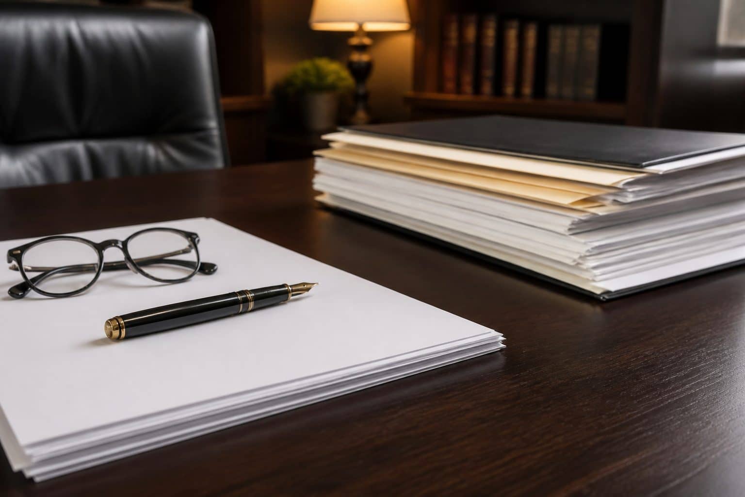 Disclaimer documents on a wood desk